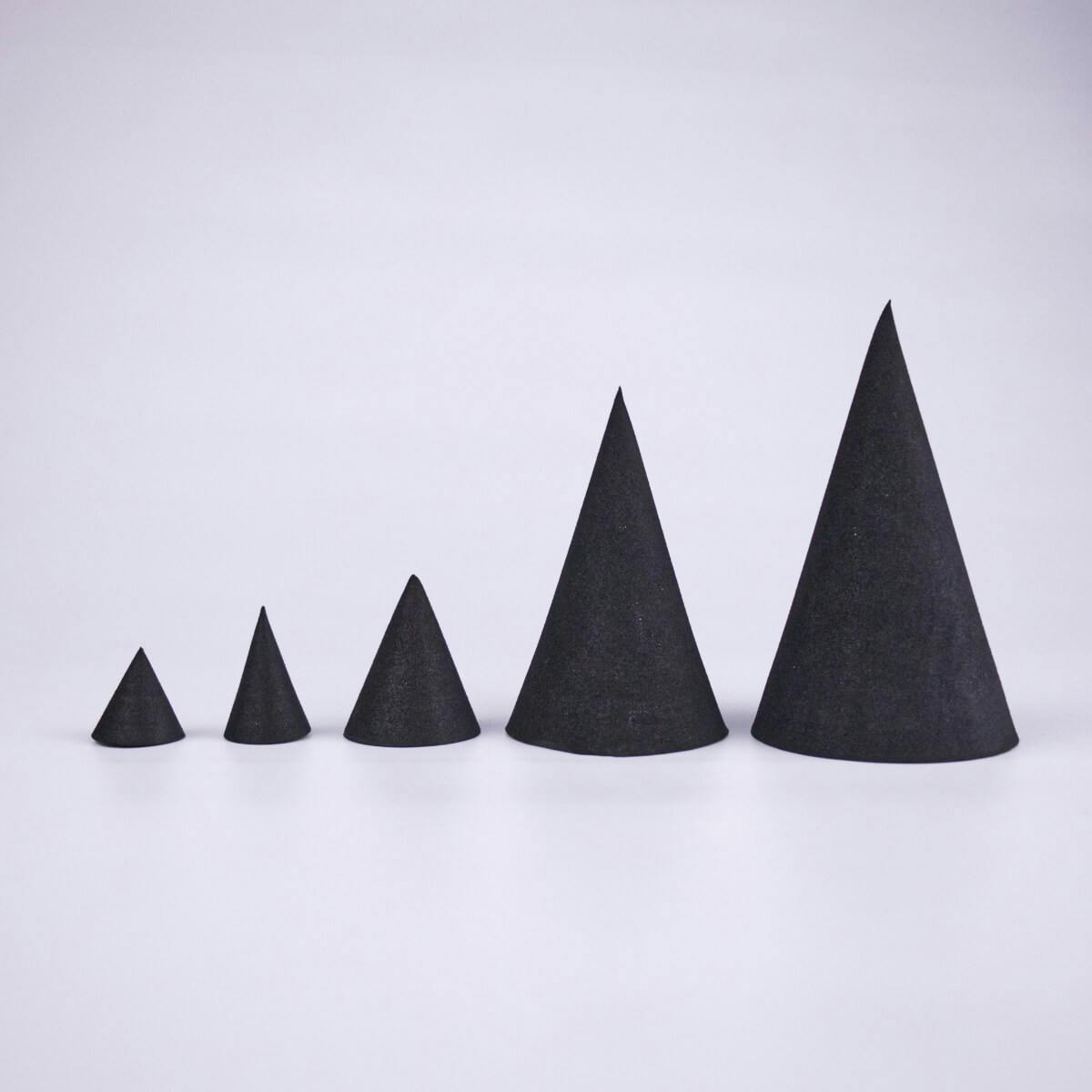 Foam cones ordered from smallest to largest