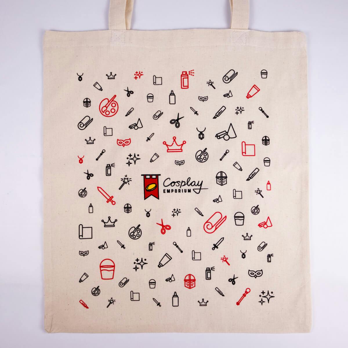 Canvas tote bag with icon motif and Cosplay Emporium logo
