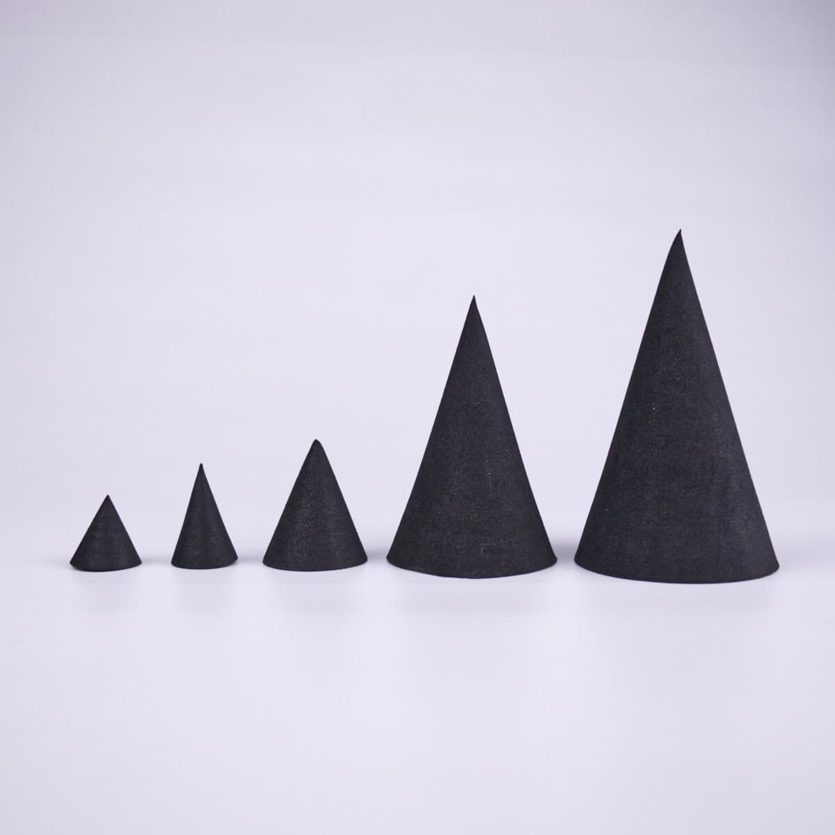 Foam cones ordered from smallest to largest