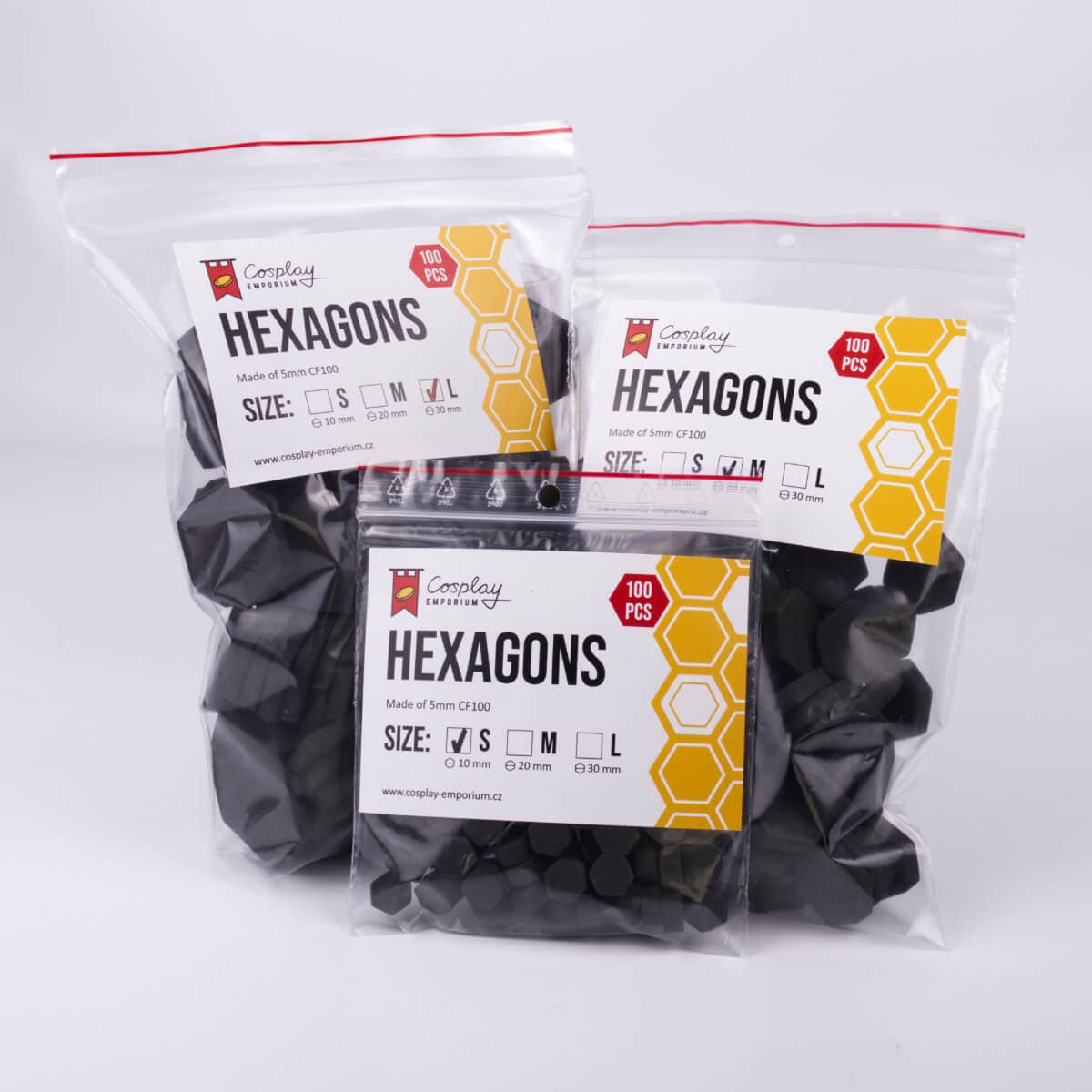 Packs of foam hexagons