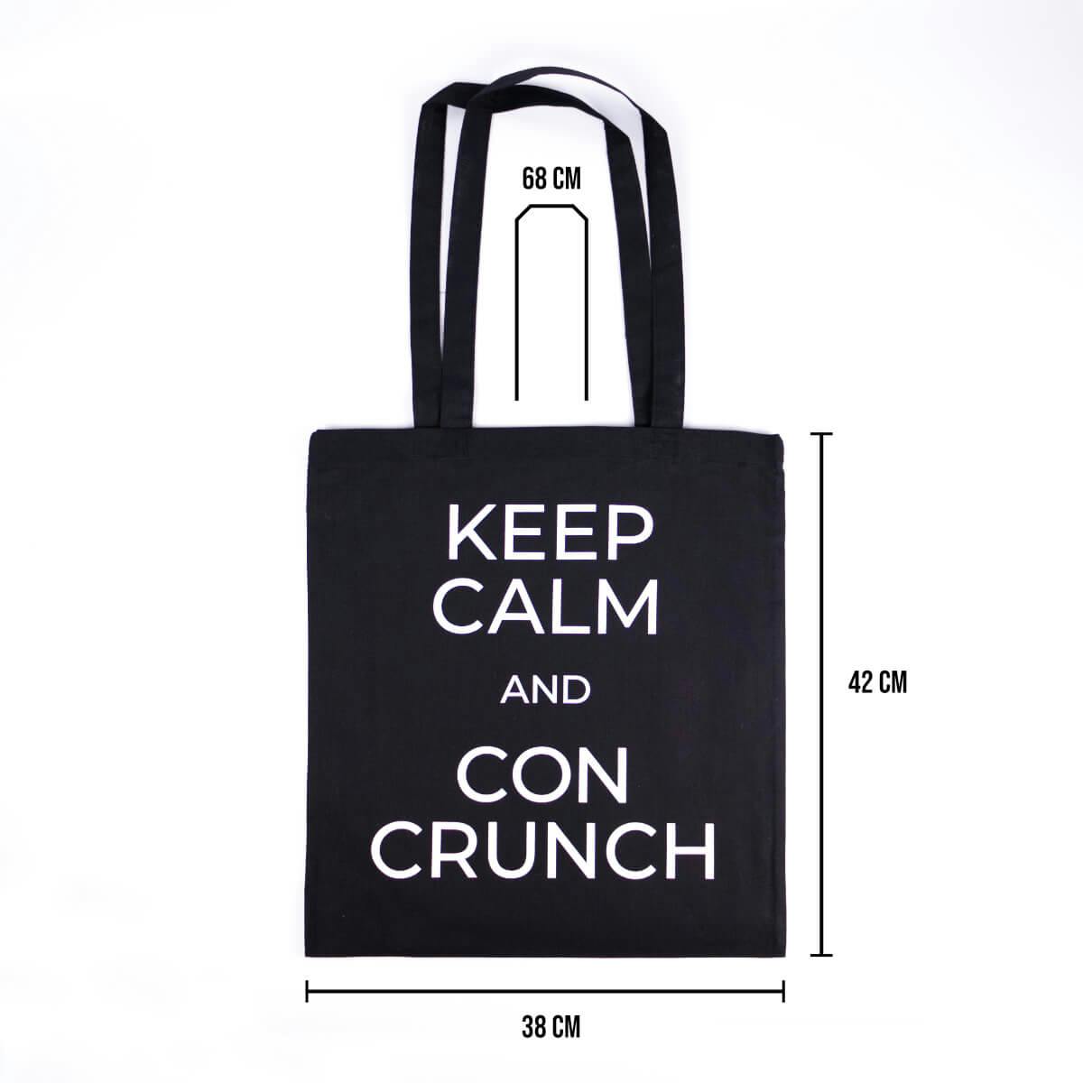 Canvas tote bag with keep calm and con crunch motif - velikost