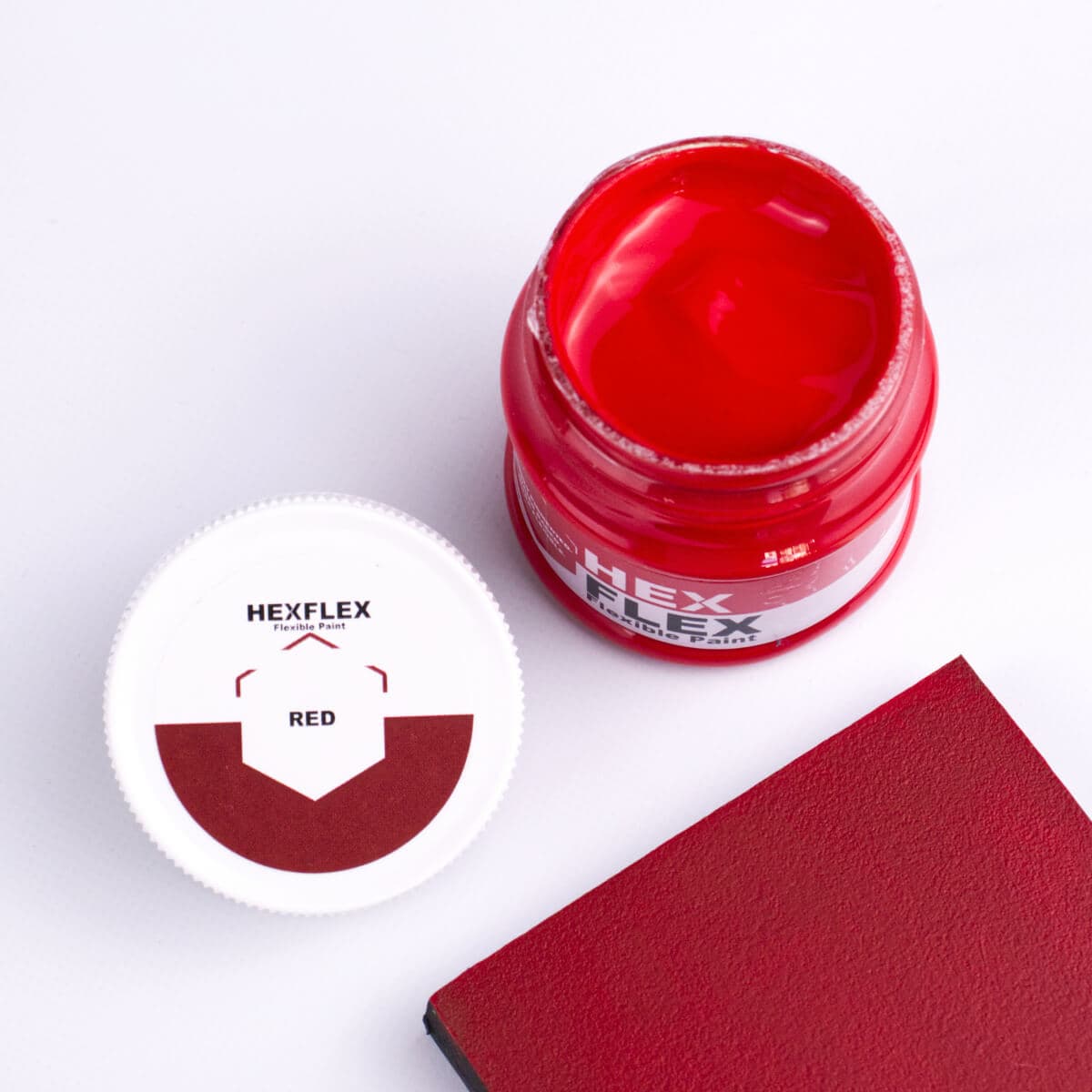 The bottle, cap and red HexFlex colour sample