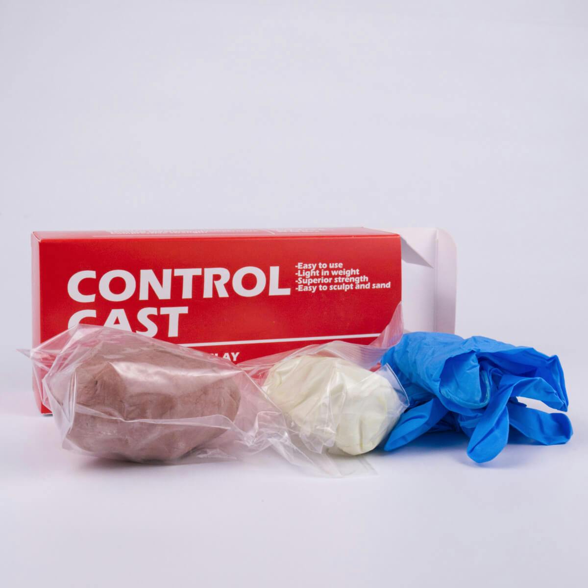Epoxy clay packaging and content (rubber gloves and two parts)