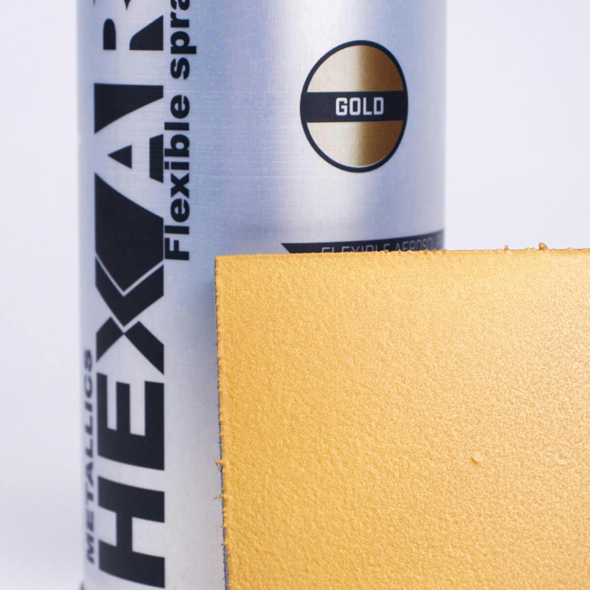 Container and sample of gold HexArt spray paint