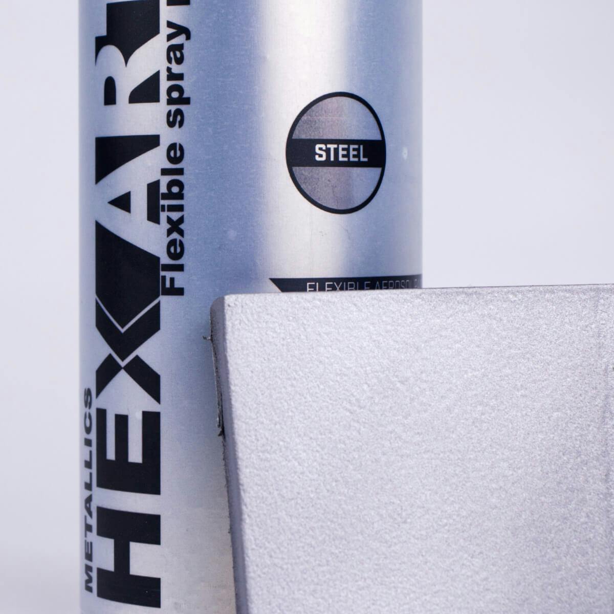 Container and sample of steel HexArt spray paint