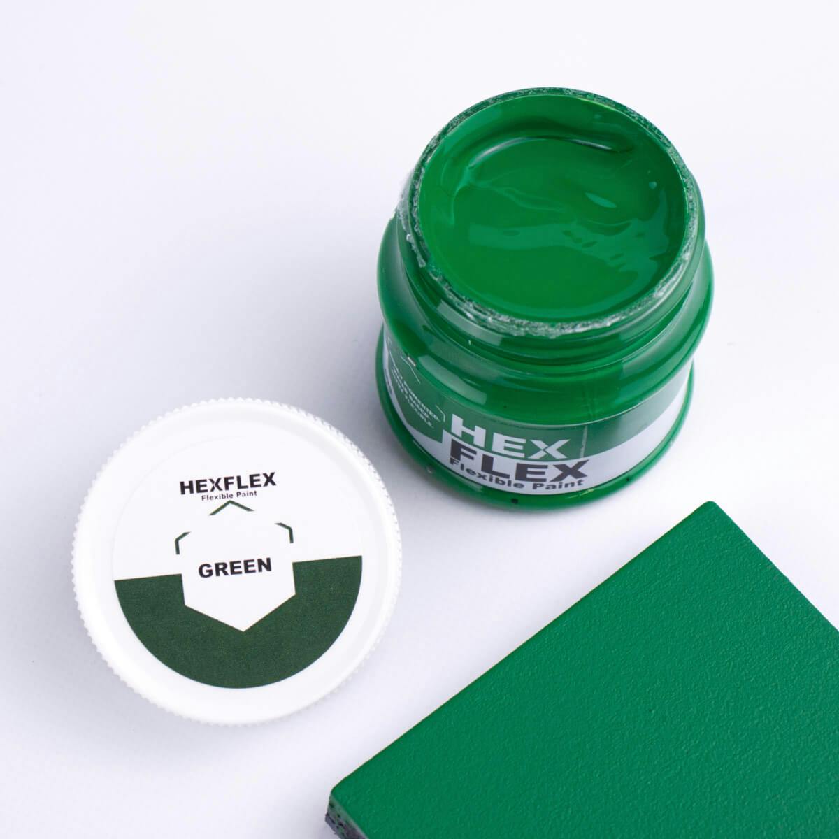 The bottle, cap and green HexFlex colour sample