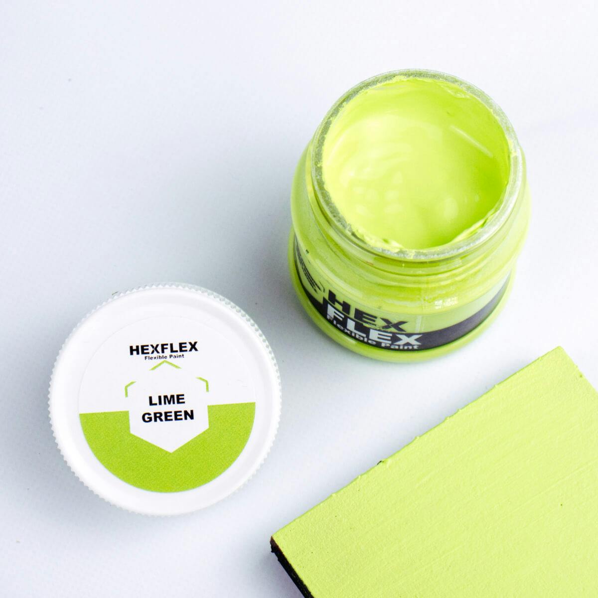 The bottle, cap and lime green HexFlex colour sample